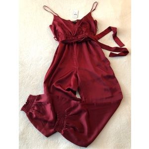 Red/Burgundy Satin Romper Jumpsuit!